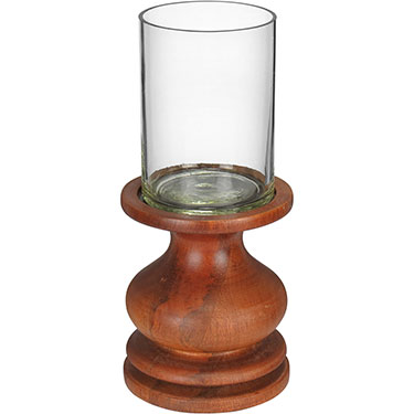 CASTIÇAL HOME&amp;CO MADEIRA / VIDRO 25x10x10cm MARROM