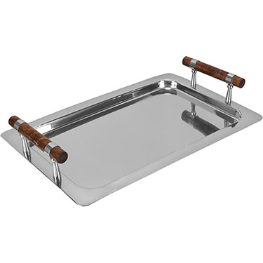 BANDEJA RETANGULAR HOME&amp;CO COM ALÇA INOX 2x42x27cm PRATA